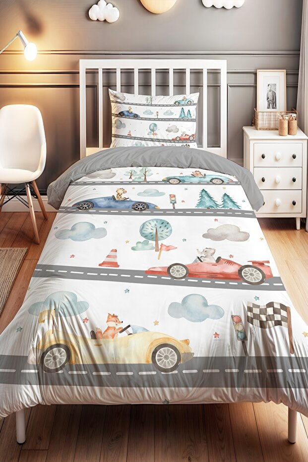 Safari Traffic Patterned Single Baby Kids Bedding Set