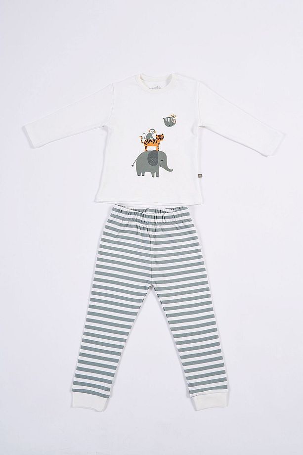 1-5 Yaş Çocuk Hayvan Desenli Pamuklu Uzun Kollu Pijama takımı - 4