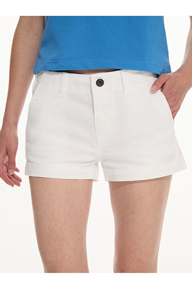 Gabardin Mini Beyaz Şort - 5