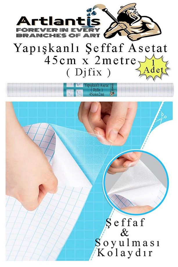 Yapışkanlı Şeffaf Asetat 1 Adet 45cm x 2 metre Djfix Kendinden Yapışkanlı Şeffaf Rulo Asetat Transpa - 1