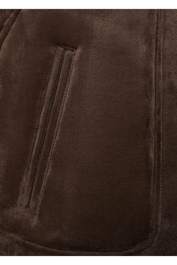 Süet Görünümlü Kürklü Yaka Ceket - 7