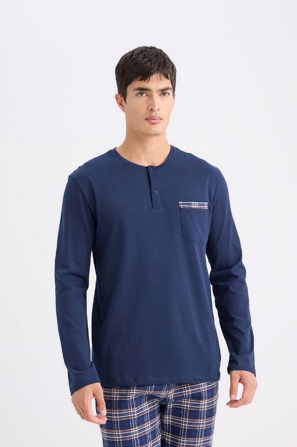 Regular Fit Pijama Takımı Bisiklet Yaka Uzun Kollu Üst Kareli Alt D0040ax24wn - 4