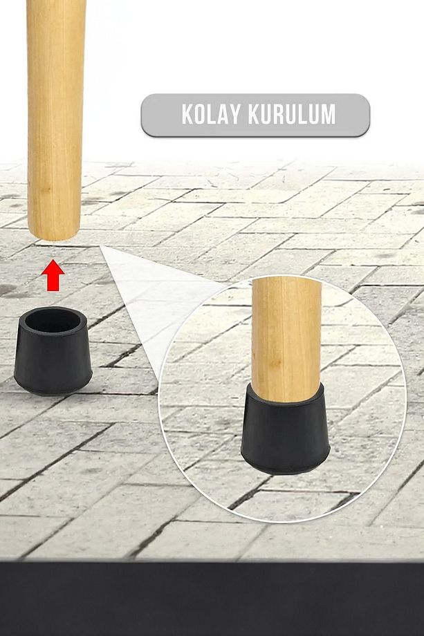 21 Mm Pvc Sandalye Profil Ayak Pabucu Sessiz Yumuşak - Siyah (8 Adet) - 3