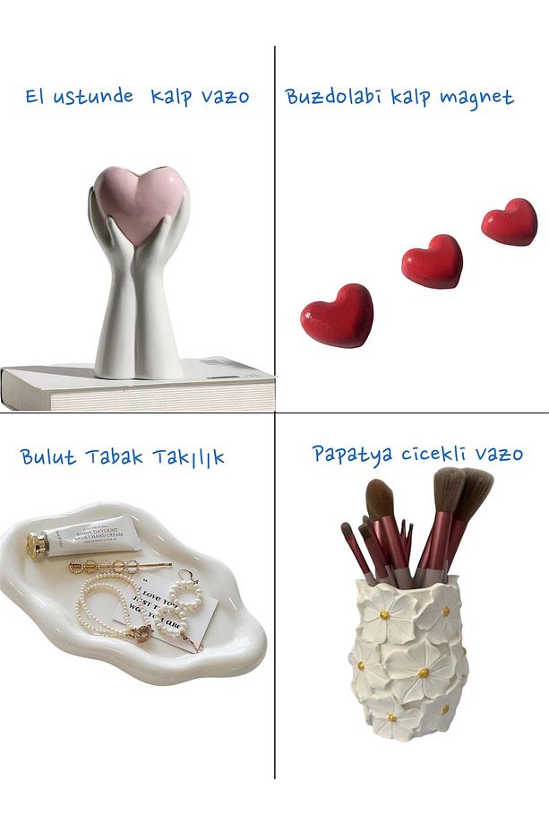 Gözdehobi 4’lü Set 4 Adet Sevgiliye Özel Kalp Vazo Buzdolabı Magnet Takılık Tabak Dekoratif Objeler - 6