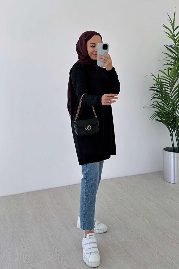 Basic Merserize Tesettür Tunik - Siyah - 5