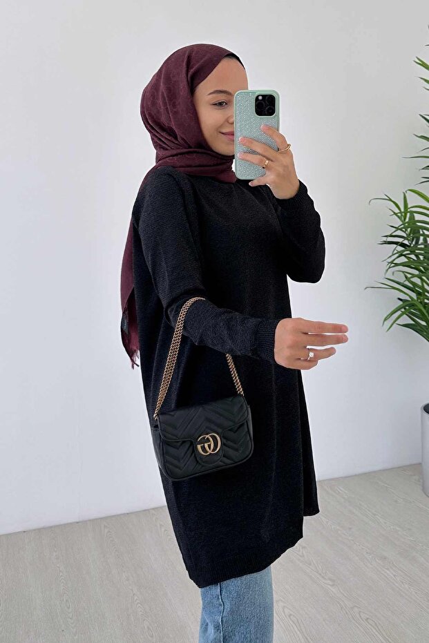 Basic Merserize Tesettür Tunik - Siyah - 3