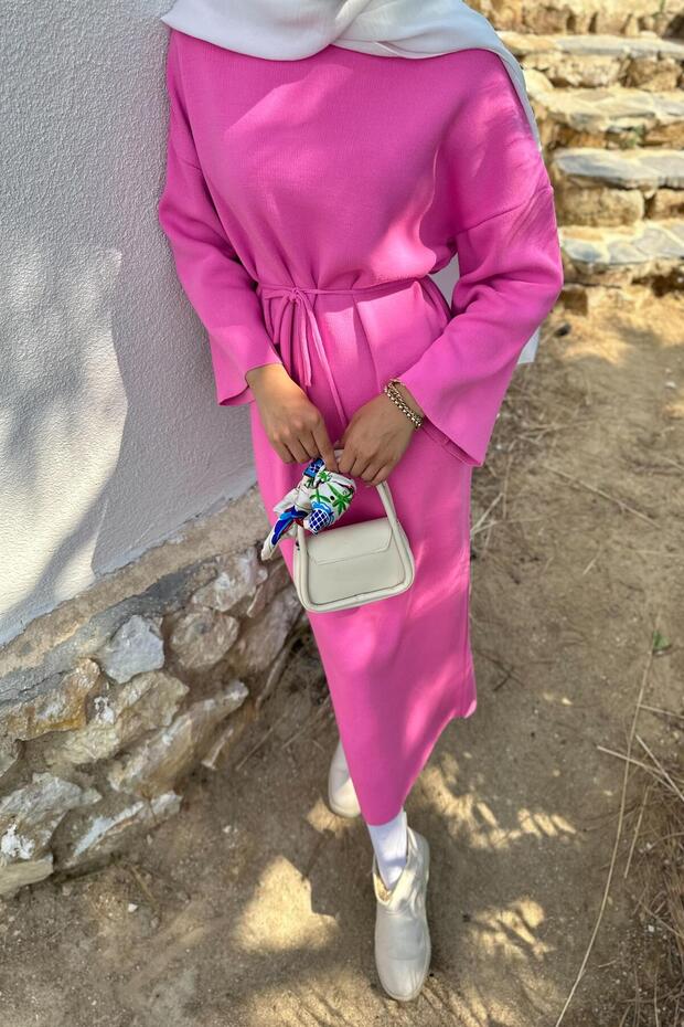 AMORE TRİKO ELBİSE - PEMBE - 6