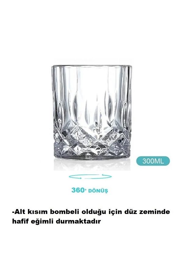 Viski Kokteyl Bardağı Kadehi 360 Dönen Cam Bardağı 2li Set 300ml - 2