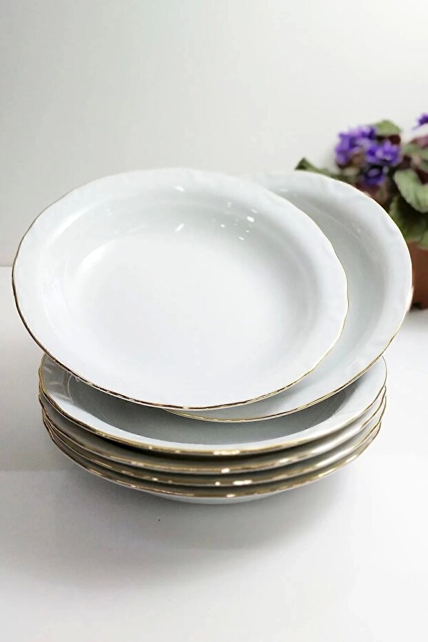 Porcelain Pit Plate 6 Pieces Gold Gilded 19 cm
