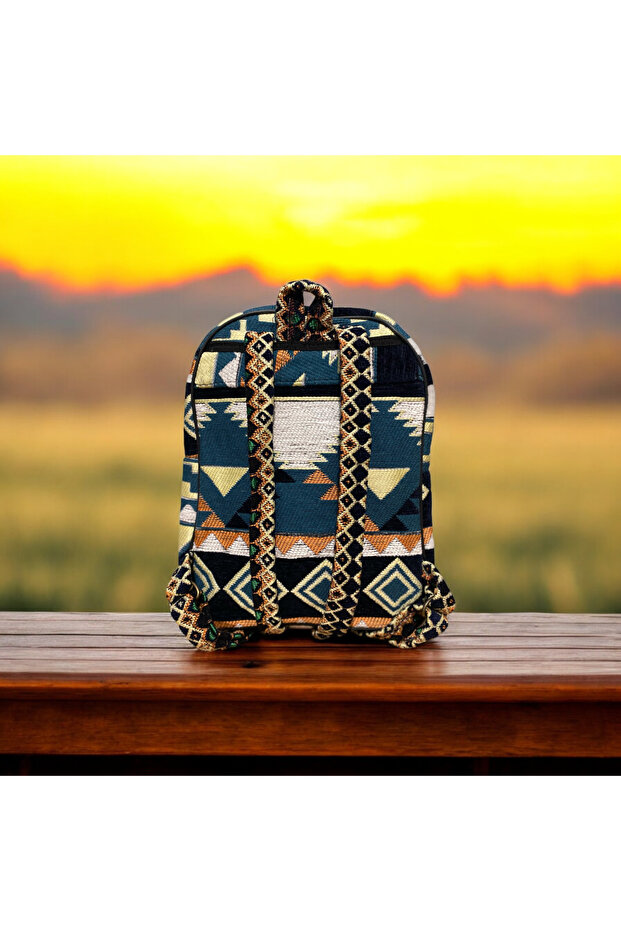 Large Size Unisex Backpack with Ethnic Rug Pattern - 2