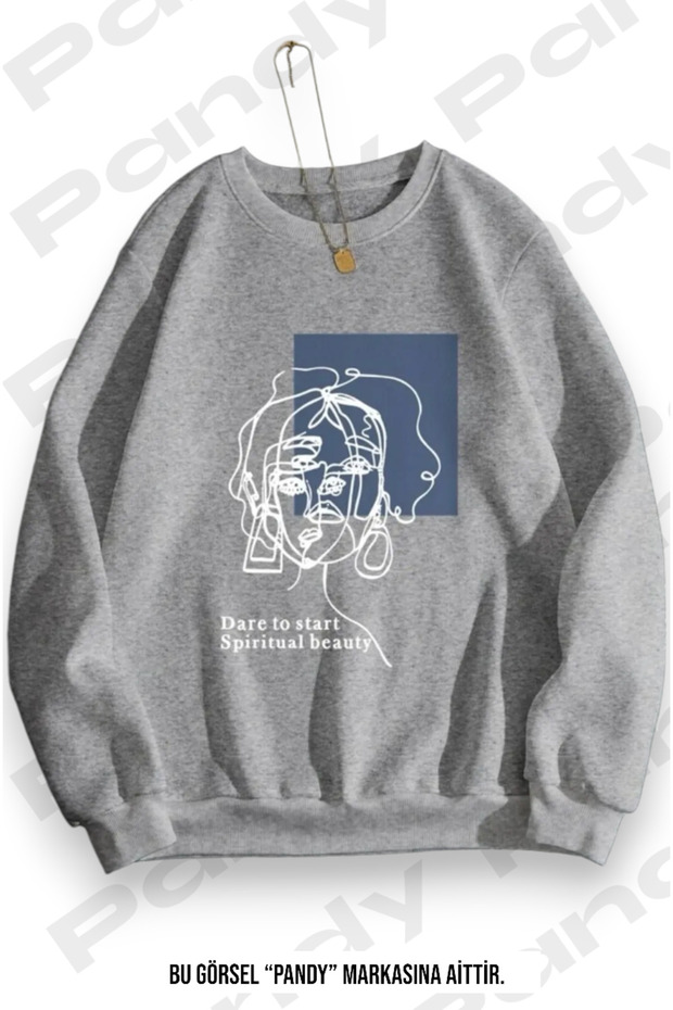 Printed Unisex Raised Oversize Crew Neck Sweatshirt