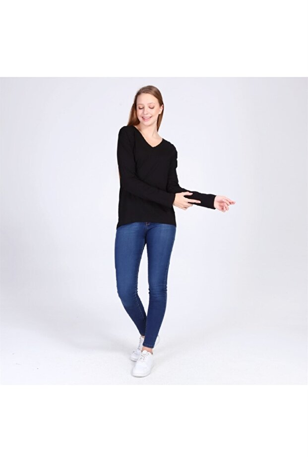 Fancy Kadın V Yaka Viskon Basic Regular Bluz