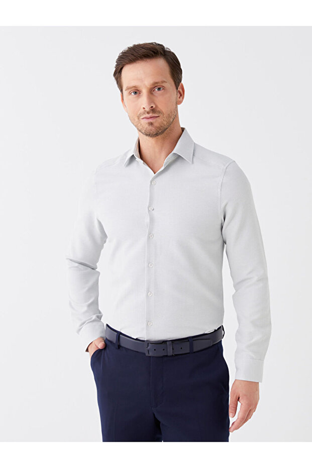 Slim Fit Long Sleeve Dobby Men's Shirt