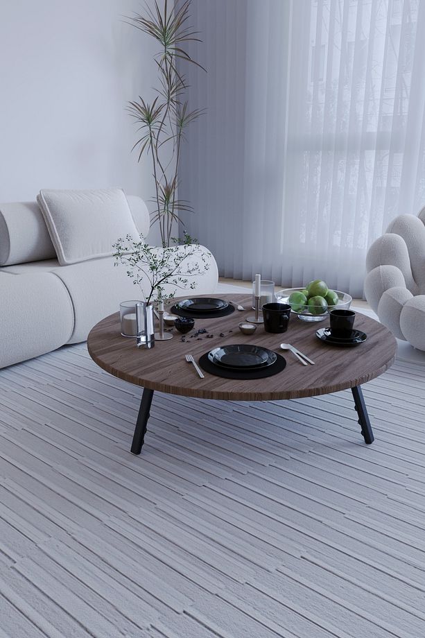 Yuvarlak Katlanabilir Ayaklı Şık Yer Sofrası Kozalak Yer Sofrası 60 Cm - 2
