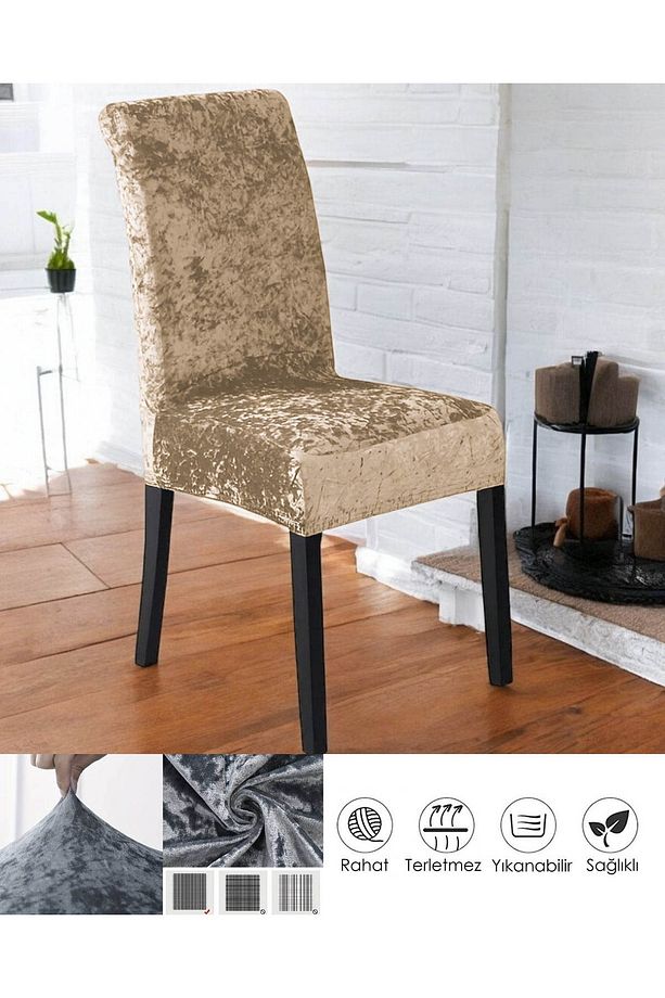 Kaliteli Likralı Kadife Sandalye Örtüsü Sandalye Kılıfı Mutfak Sandalye Örtüsü Sandalye Koruma Tekli - 1