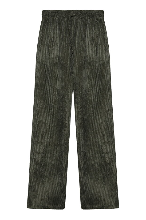 Wide-Leg Velvet Fabric Elastic Waist Trousers