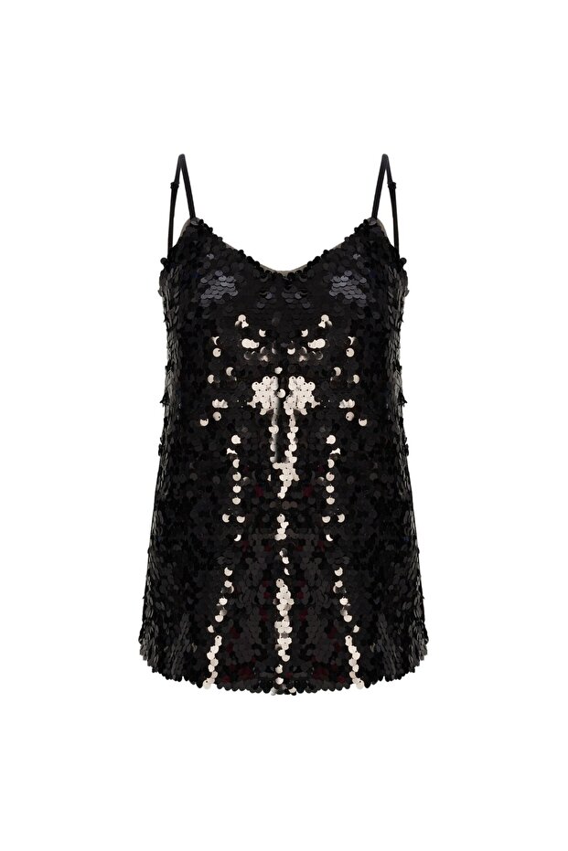 Askılı Payet Regular Bluz - 1