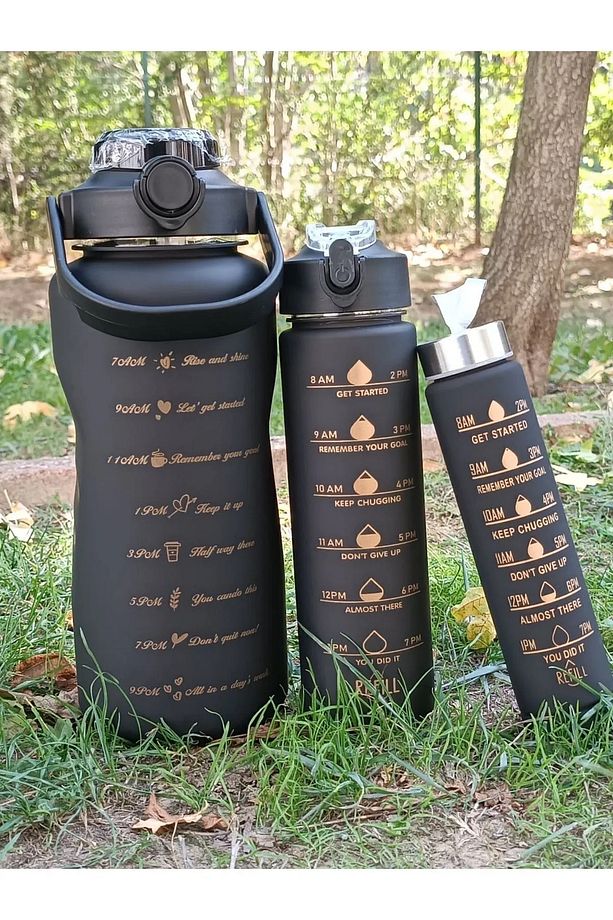 Motivasyonel 3lü Set Su Matarası Su Şişesi Suluk 2lt+900ml+500ml Tritan Spor Salonu Su Şişesi Suluk - 2