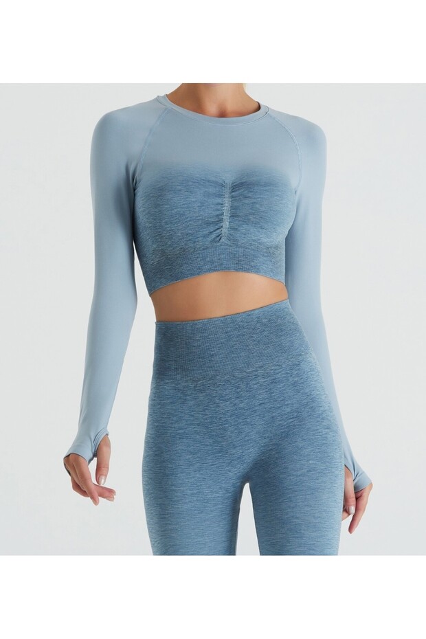 Athletic Women's Leggings Crop Suit Blue Shirred