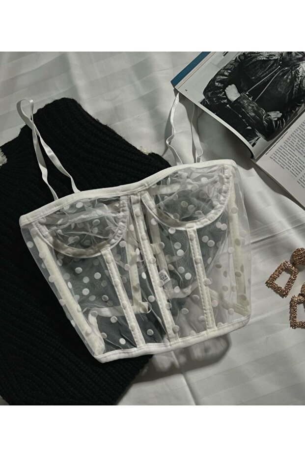 Underwire Polka Dot Patterned Bustier - 1