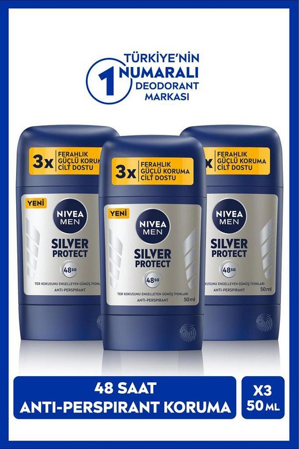 MEN Erkek Stick Deodorant Silver Protect 50ml, 48 Saat Koruma, X3 Adet - 1