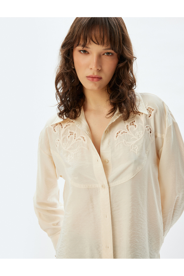 Scallop Detailed Shirt Long Sleeve Viscose Fabric