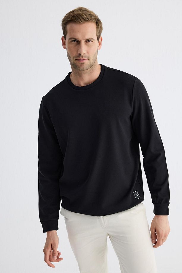 Comfort Fit Basic Düz Erkek Siyah Sweatshirt Mars26 - 1