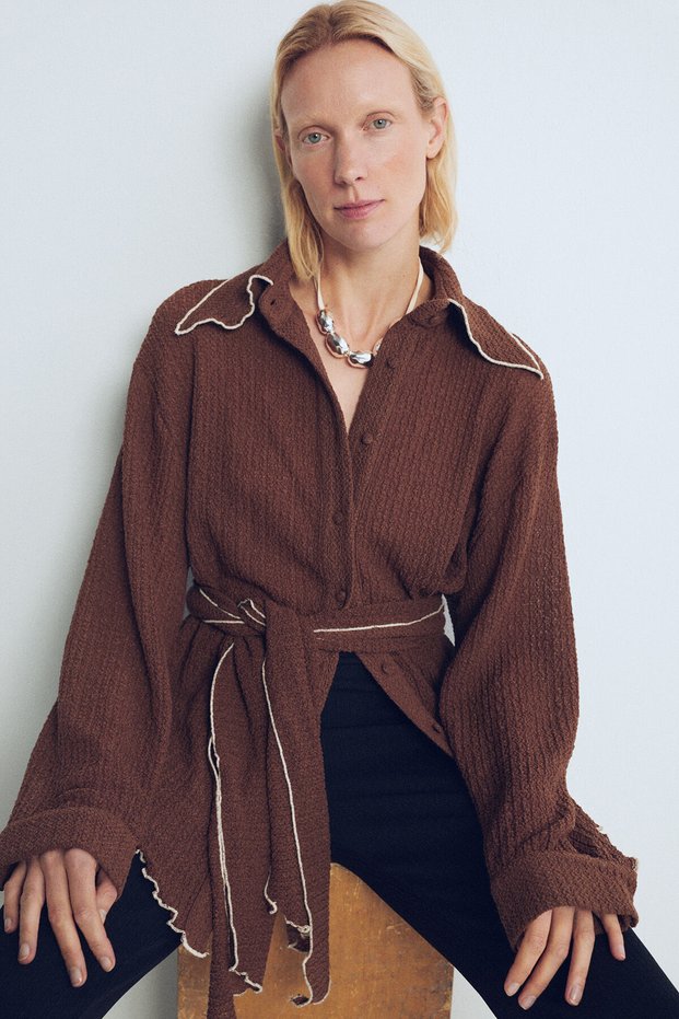 Ofelia Belted Brown Shirt