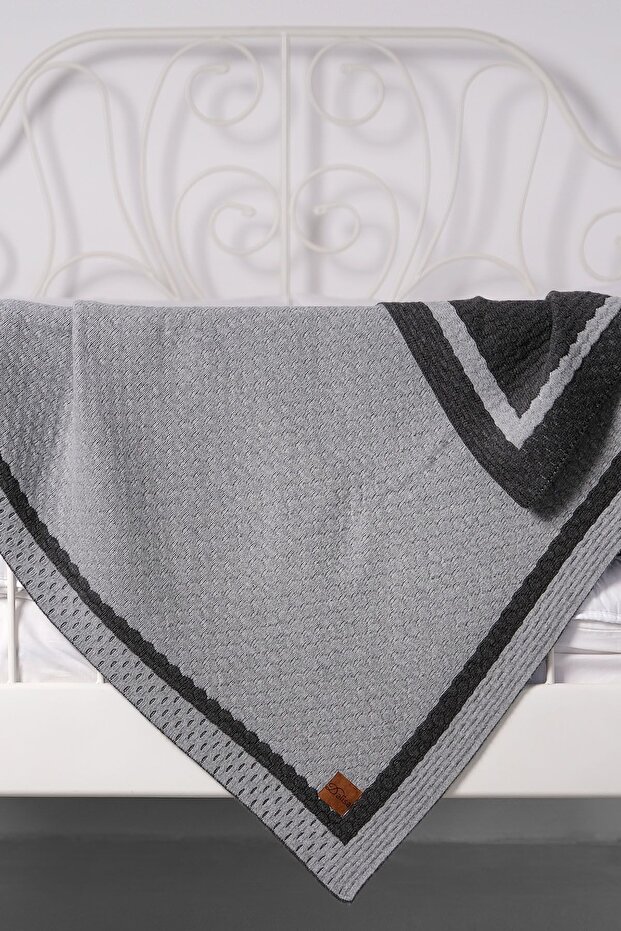Shell Çift Taraflı Triko Örgü Yatak Örtüsü, Koltuk Örtüsü Gri - 150 X 200 - 5