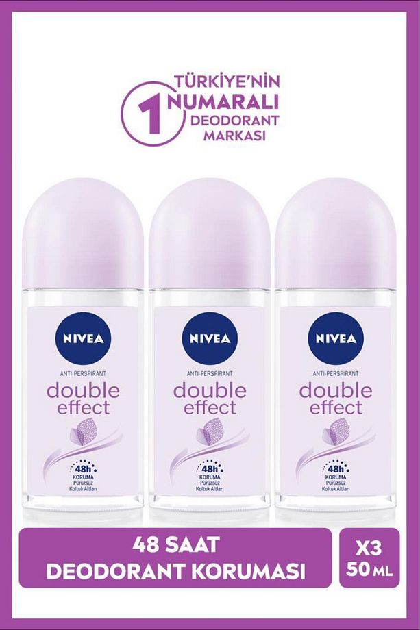 Kadın Roll-on Deodorant Double Effect 50ml, Ter Kokusuna Karşı 48 Saat Koruma, X3 Adet - 1