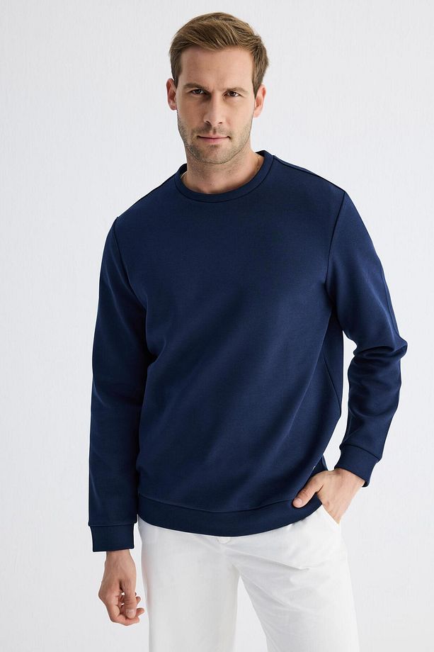 Comfort Fit Basic Düz Erkek Lacivert Sweatshirt Mars26 - 1