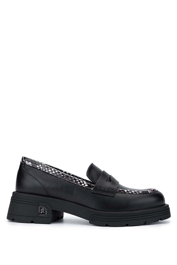 Women's Genuine Leather Black Loafer Shoes