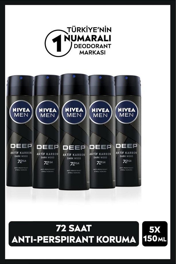 Men Erkek Sprey Deodorant Deep Dimension 48 Saat Anti-perspirant Koruma 150ml X 5 Adet - 1