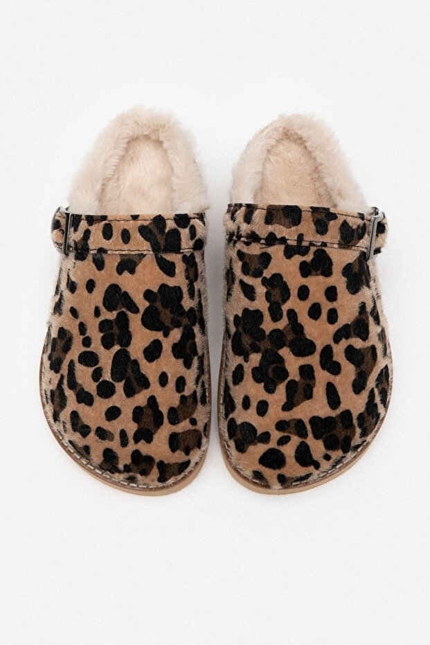 Γυναικείες παντόφλες εσωτερικού χώρου Glady Yellow Black Suede με γούνινη ζώνη με επίπεδη σόλα - 7