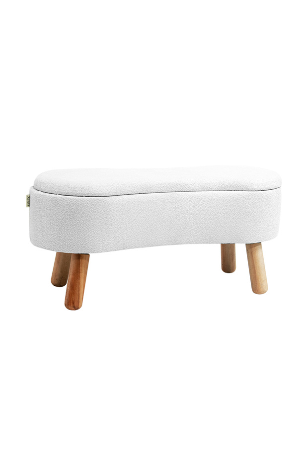 Scala Sandıklı Bohem Ahşap Ayaklı Puf/bench, Kırık Beyaz - 3