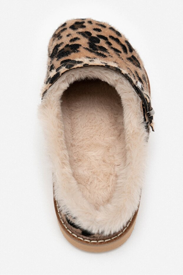 Γυναικείες παντόφλες εσωτερικού χώρου Glady Yellow Black Suede με γούνινη ζώνη με επίπεδη σόλα - 8