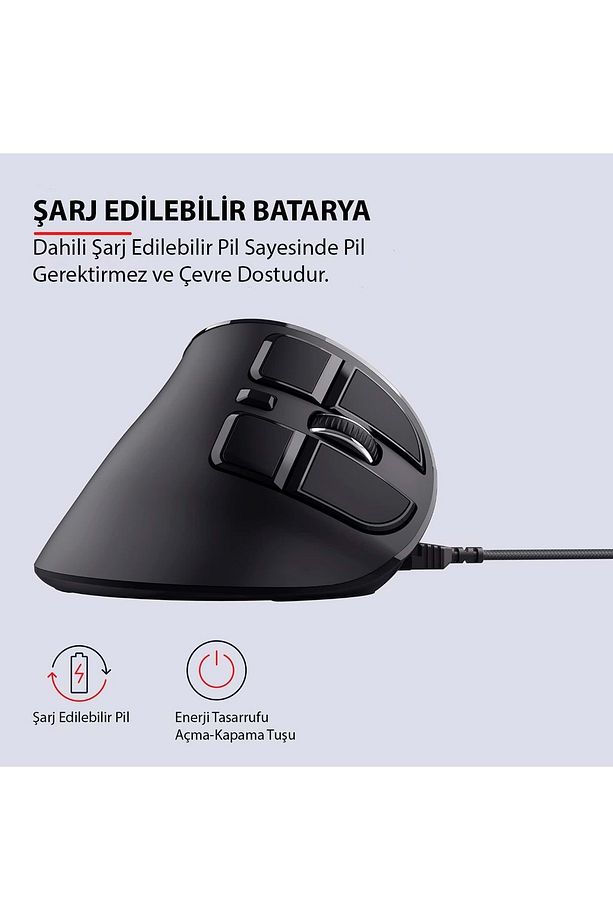 Bluetooth+2.4G Kablosuz Dikey Ergonomik Şarj Edilebilir Sessiz Mouse - 8