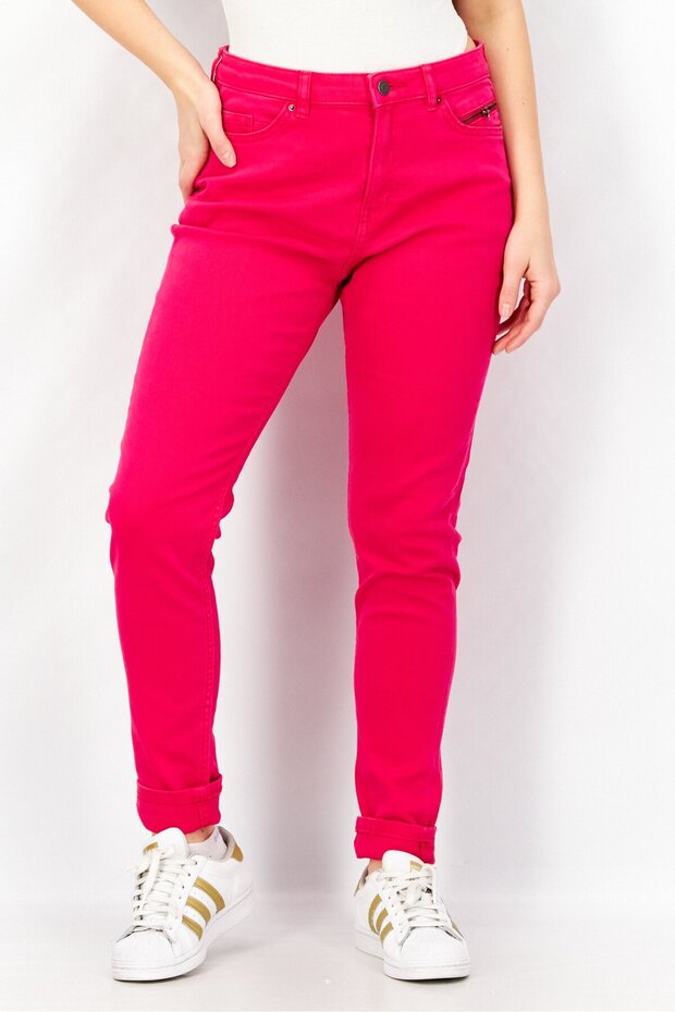 Women Skinny Fit Stretchable Plain Denim Jeans, Dark Pink