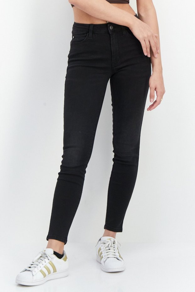 Women Skinny Fit Mid Waist Stretchable Denim Jeans, Black