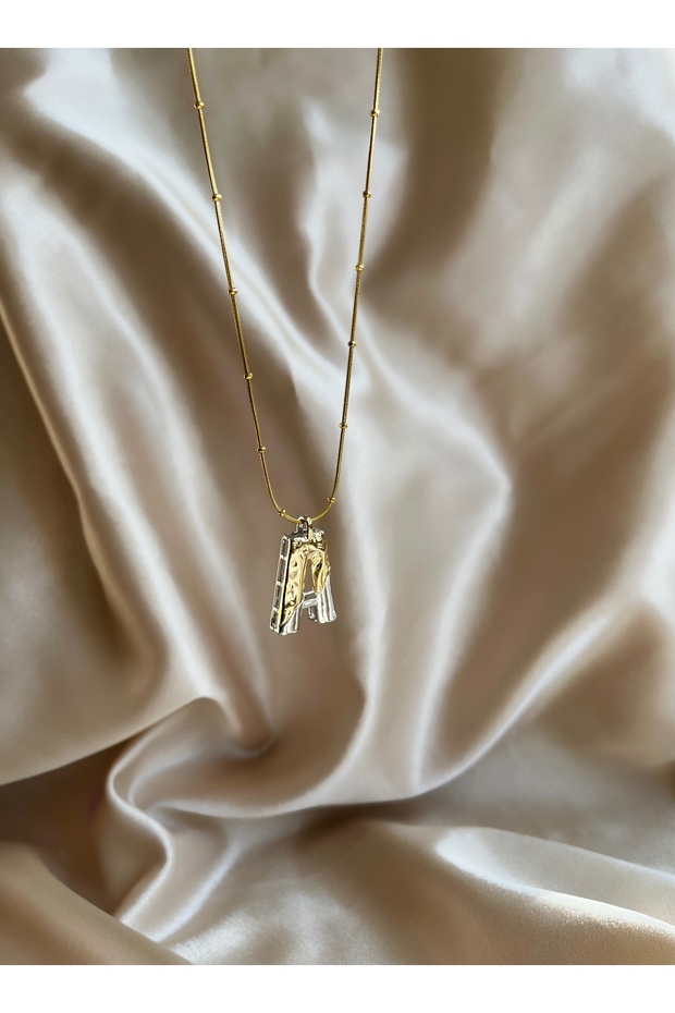 A Harf Gold-Silver Çelik Kolye - 1