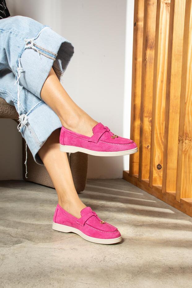 Woller Fuchsia Loafer velúr női cipő - 3