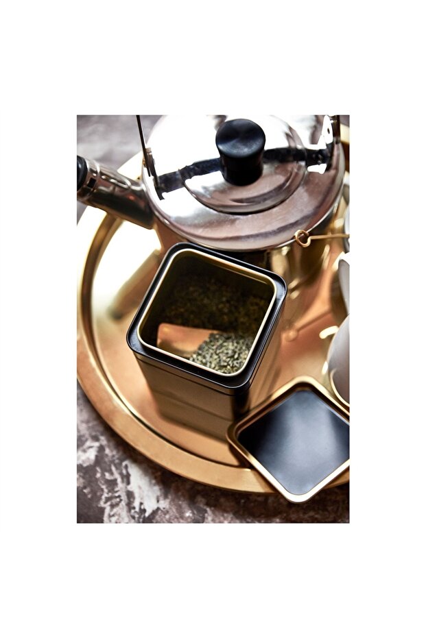 Blooming Stylish Design Metal Coffee, Tea Box with Lid 10X10X10 cm 20373206