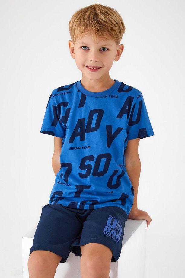 3040 Saxe Blue Renk Baba Oğul Garson Bermuda Şort Takım - 4