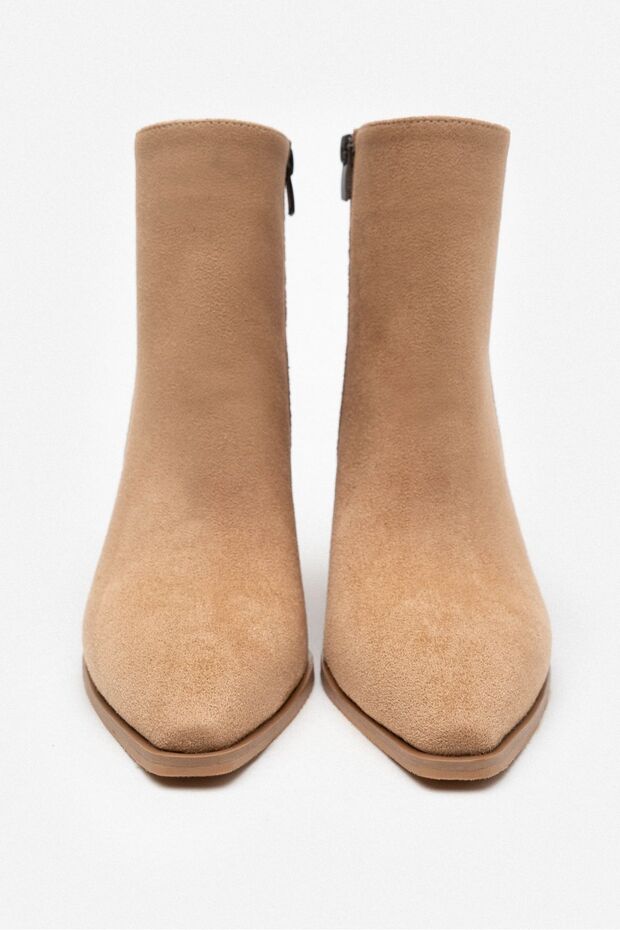 Juanita Nude Suede Zipper Detail Women's Heeled Boots - 6