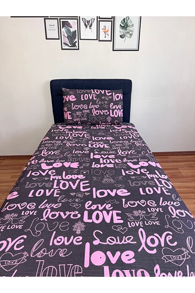 Fitted Elastic Sheet Set (with Pillowcase) Single and Double Size Love Pattern - 4