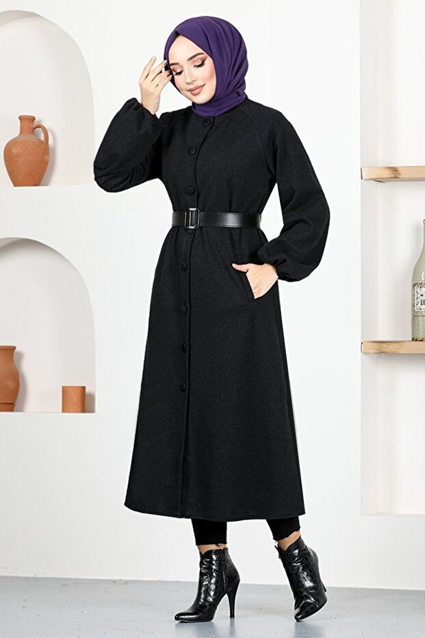 غطاء أسود بأزرار - MSL21086 - 1