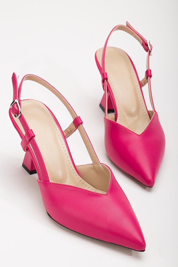 Large Size Side Post V-Faced Skin Fuchsia Women's Heeled Shoes
