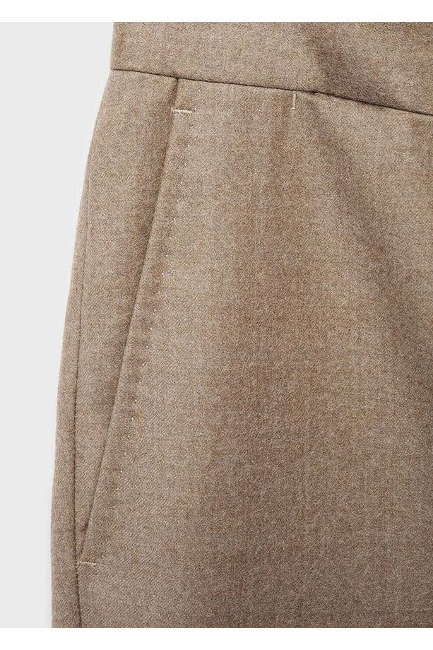 %100 işlenmemiş yün dar kesim pantolon - 3