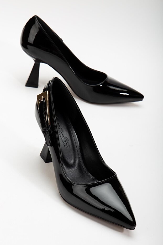 Patent Leather Large Size Buckle Goblet Heel Black Women's Stiletto