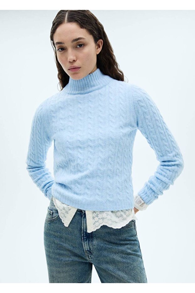 Örgü detaylı triko kazak - 1